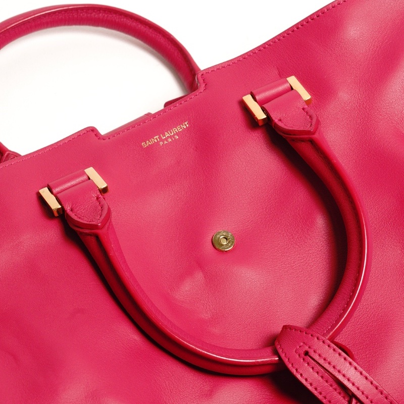 YSL 小號牛皮Y字金釦手提包(桃紅)-10