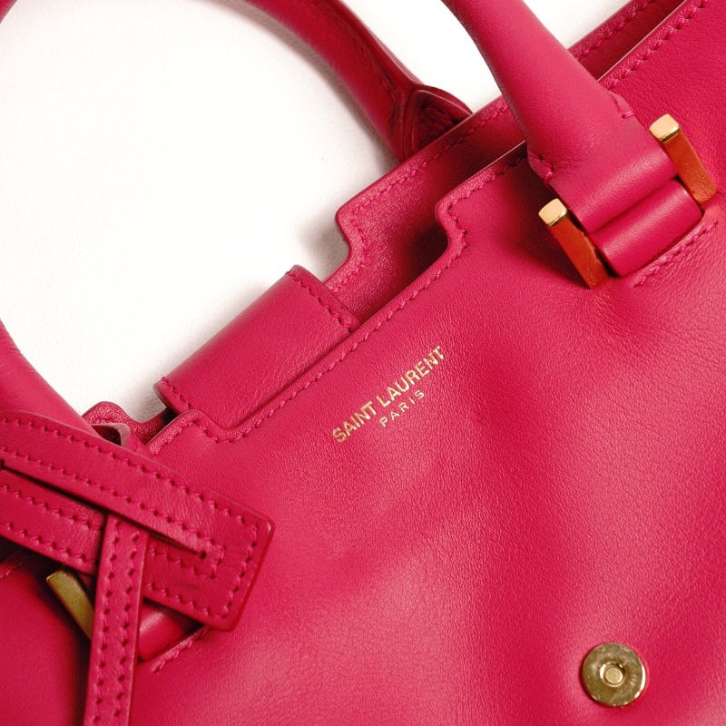YSL 小號牛皮Y字金釦手提包(桃紅)-15