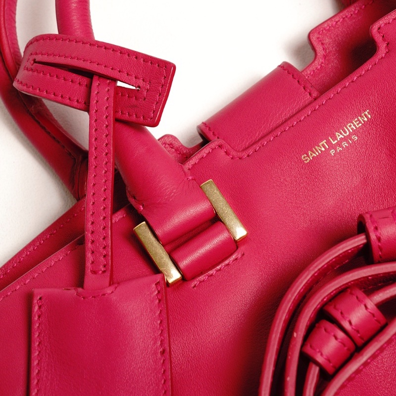 YSL 小號牛皮Y字金釦手提包(桃紅)-17