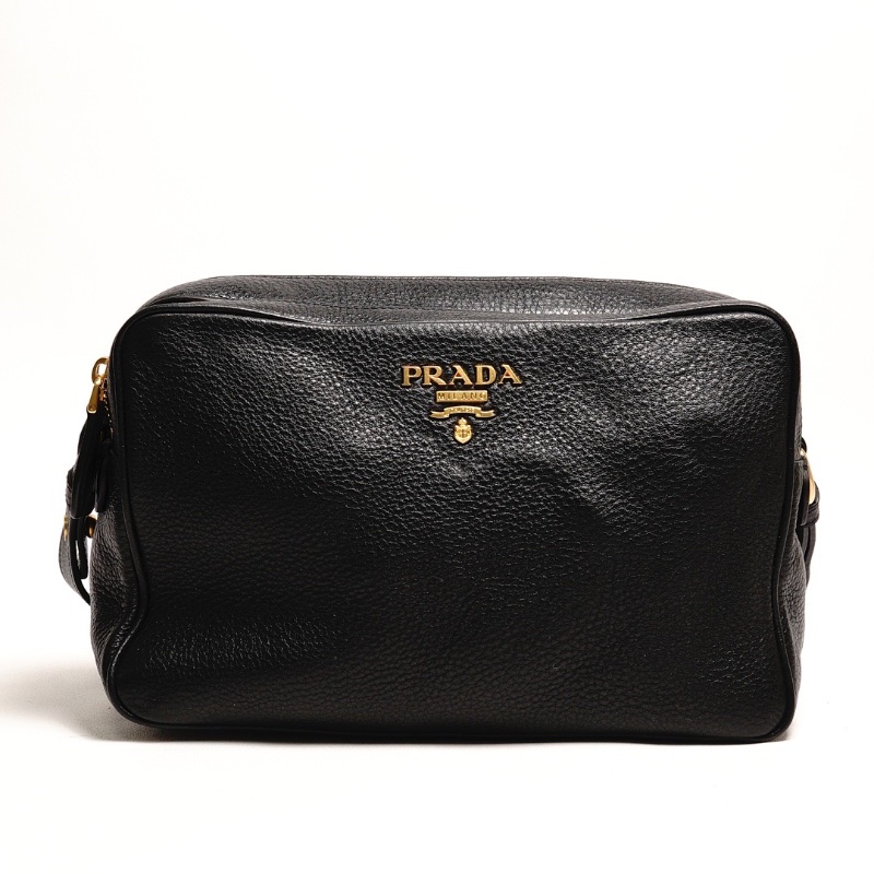 Prada黑金雙層荔紋相機包-0