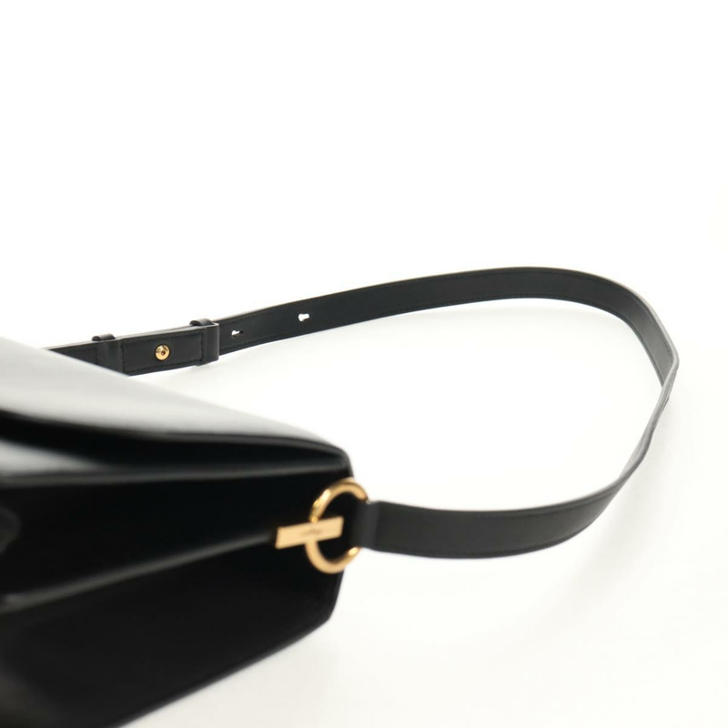 【日本直送】Salvatore Ferragamo Gancini Joan 單肩包,黑色皮革,金色,正品,貨號 149044V-13