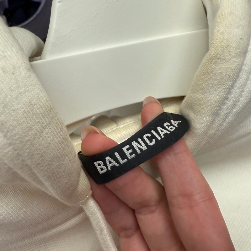 BALENCIAGA男款厚磅白色帽T-3