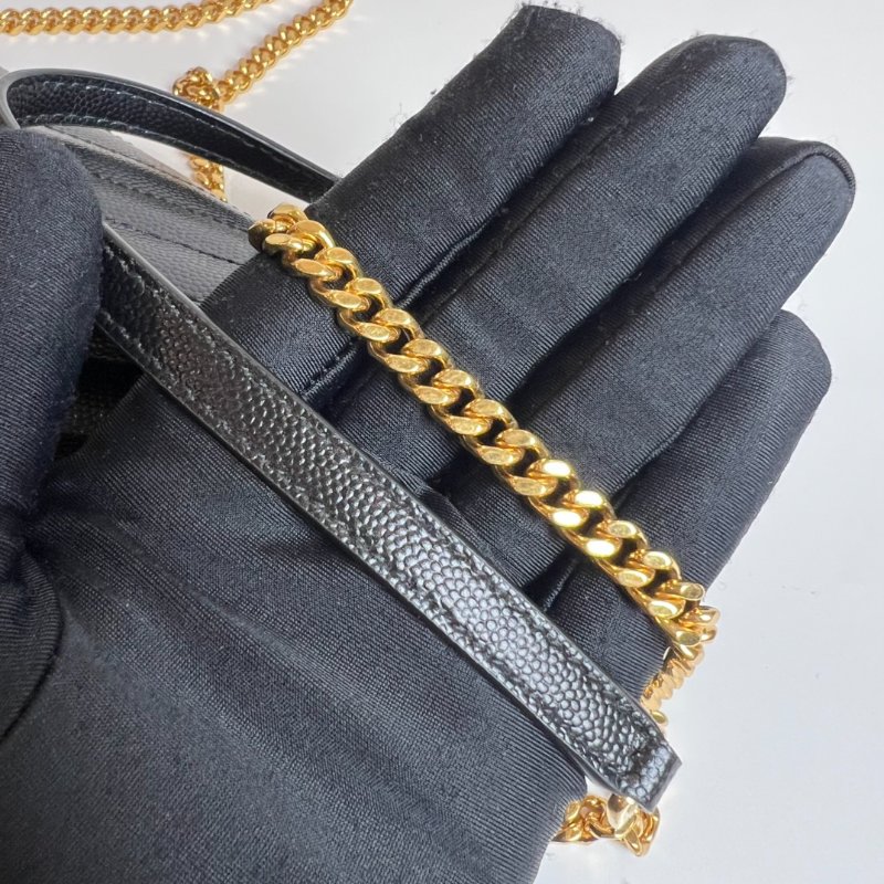 全新品 YSL 742920黑魚子醬WOC金鍊包-9