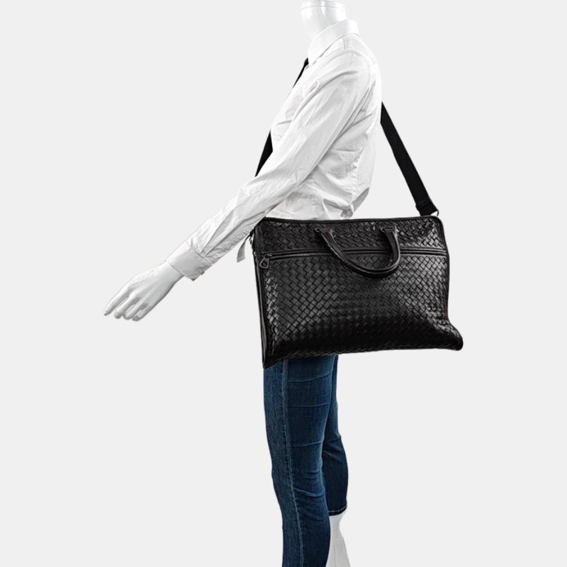 BOTTEGA VENETA 深棕色牛皮編織斜挎包手提包單肩包 黑色五金 可拆卸肩帶-1