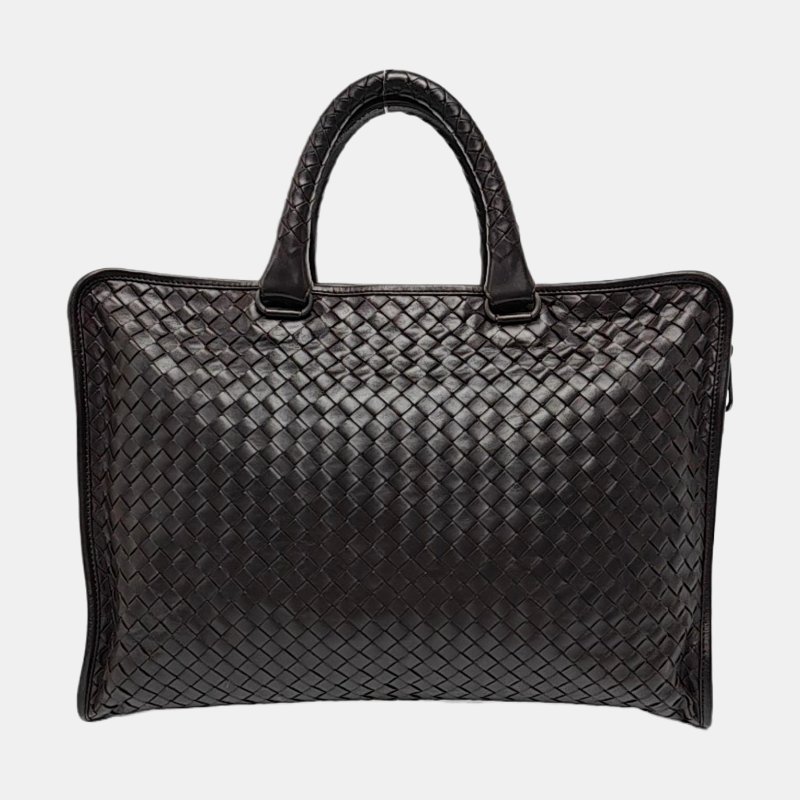 BOTTEGA VENETA 深棕色牛皮編織斜挎包手提包單肩包 黑色五金 可拆卸肩帶-4
