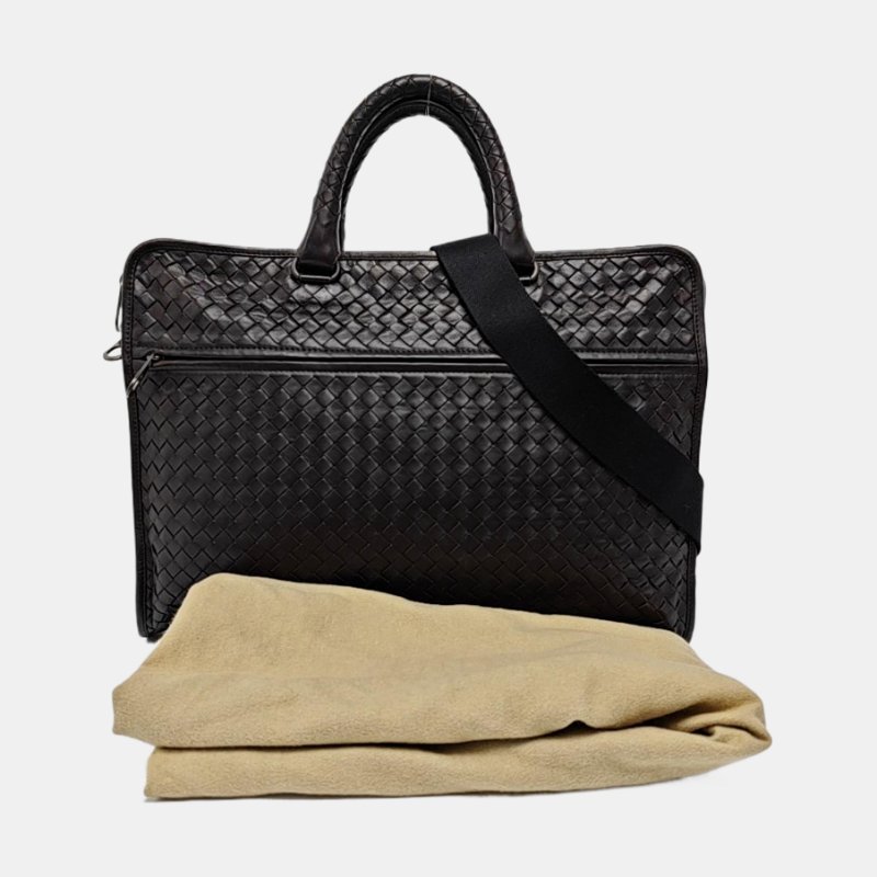 BOTTEGA VENETA 深棕色牛皮編織斜挎包手提包單肩包 黑色五金 可拆卸肩帶-7