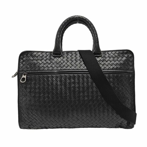 BOTTEGA VENETA 黑色牛皮編織斜挎包手提包單肩包 黑色五金 可拆卸肩帶