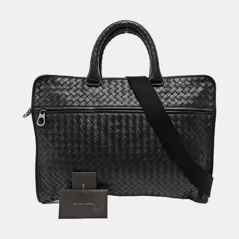 BOTTEGA VENETA 黑色牛皮編織斜挎包手提包單肩包 黑色五金 可拆卸肩帶-7