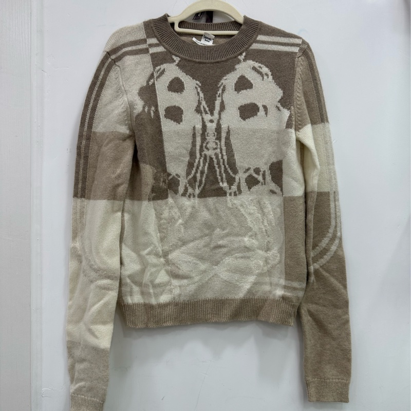 Hermes愛馬仕 山羊絨套頭針織衫 米色拼駝色 36 碼-0