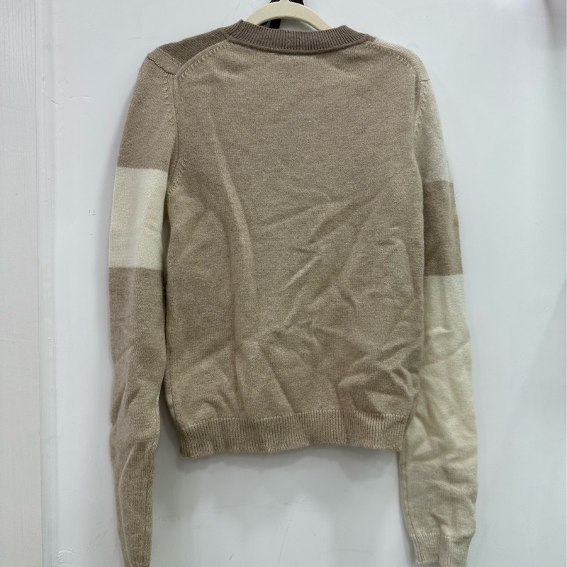 Hermes愛馬仕 山羊絨套頭針織衫 米色拼駝色 36 碼-1