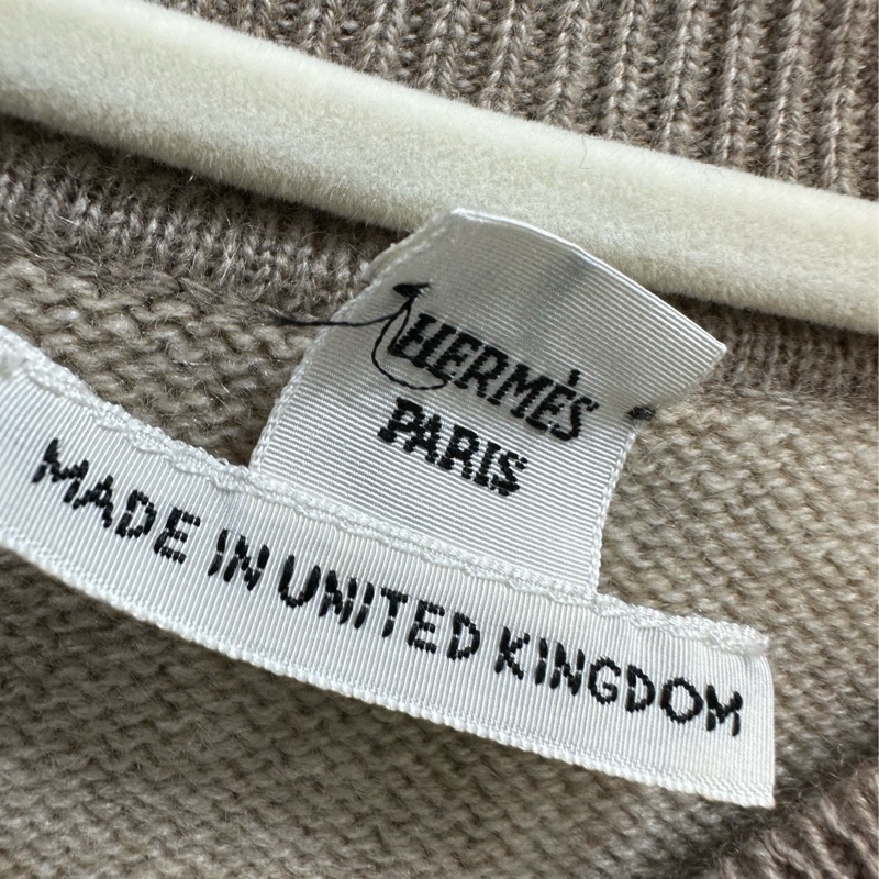 Hermes愛馬仕 山羊絨套頭針織衫 米色拼駝色 36 碼-3
