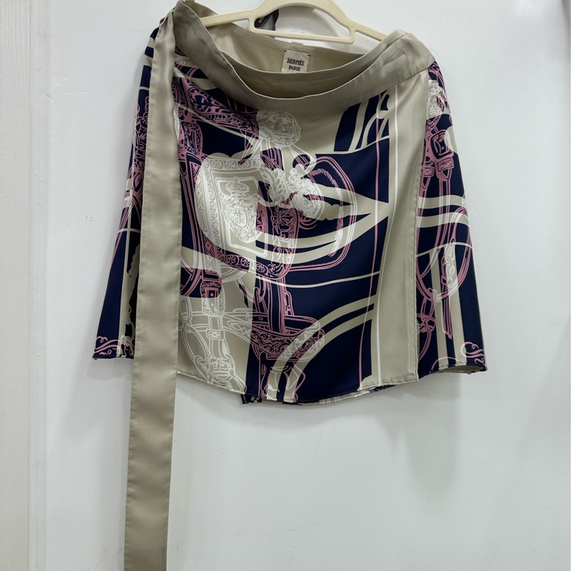 Hermes愛馬仕 真絲印花短裙 全新36碼-0