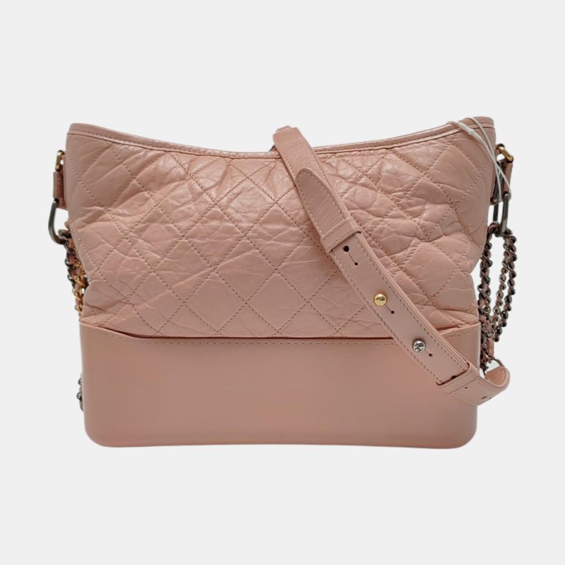 CHANEL GABRIELLE 中號 粉色牛皮菱格紋縫製流浪包-7