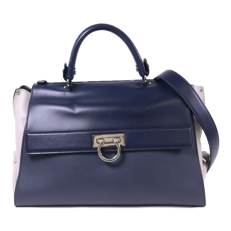 Salvatore Ferragamo 牛皮皮革2 Way Shoulder Bag銀扣手挽肩背兩用袋-0