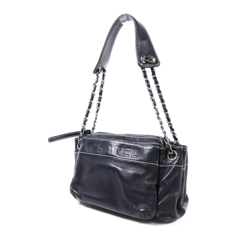 CHANEL 羊皮皮革Chain Shoulder Bag銀扣鏈帶肩背袋-2