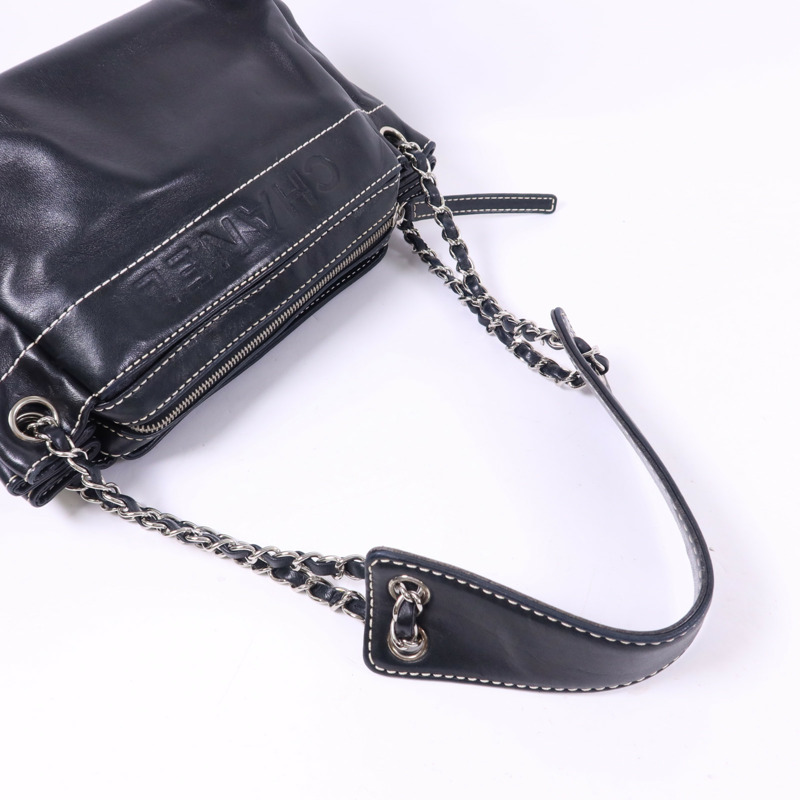 CHANEL 羊皮皮革Chain Shoulder Bag銀扣鏈帶肩背袋-4