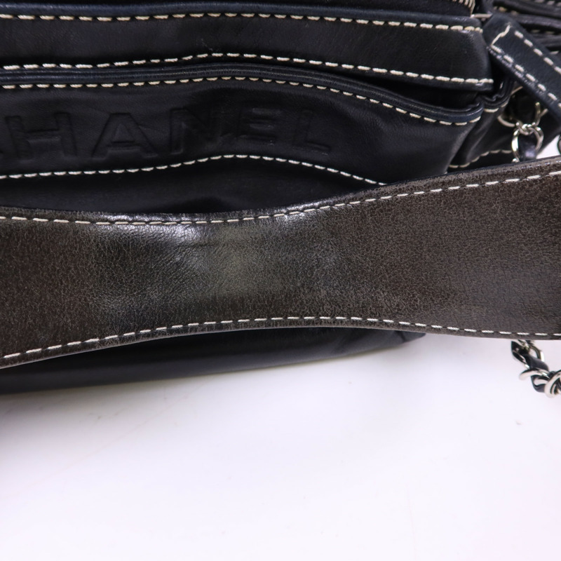 CHANEL 羊皮皮革Chain Shoulder Bag銀扣鏈帶肩背袋-17