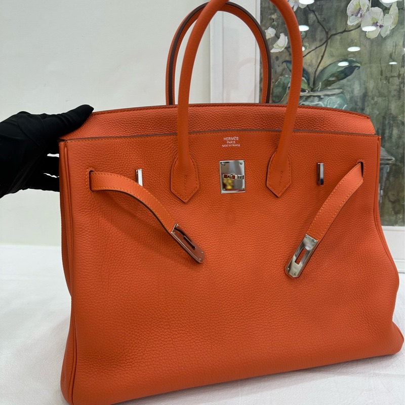 Hermes 愛馬仕Birkin 35，愛馬仕橙色，銀扣，T刻 有購證-7