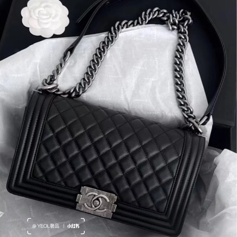 Chanel Leboy25黑銀牛皮鏈條斜挎包 #全配🈶購證 #99新閒置