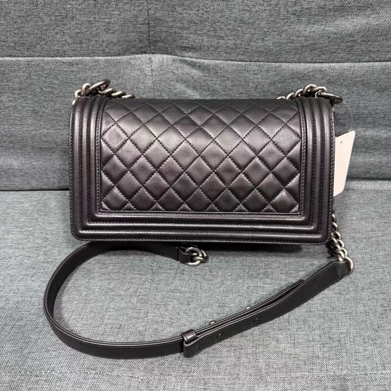 Chanel Leboy25黑銀牛皮鏈條斜挎包 #全配🈶購證 #99新閒置-5