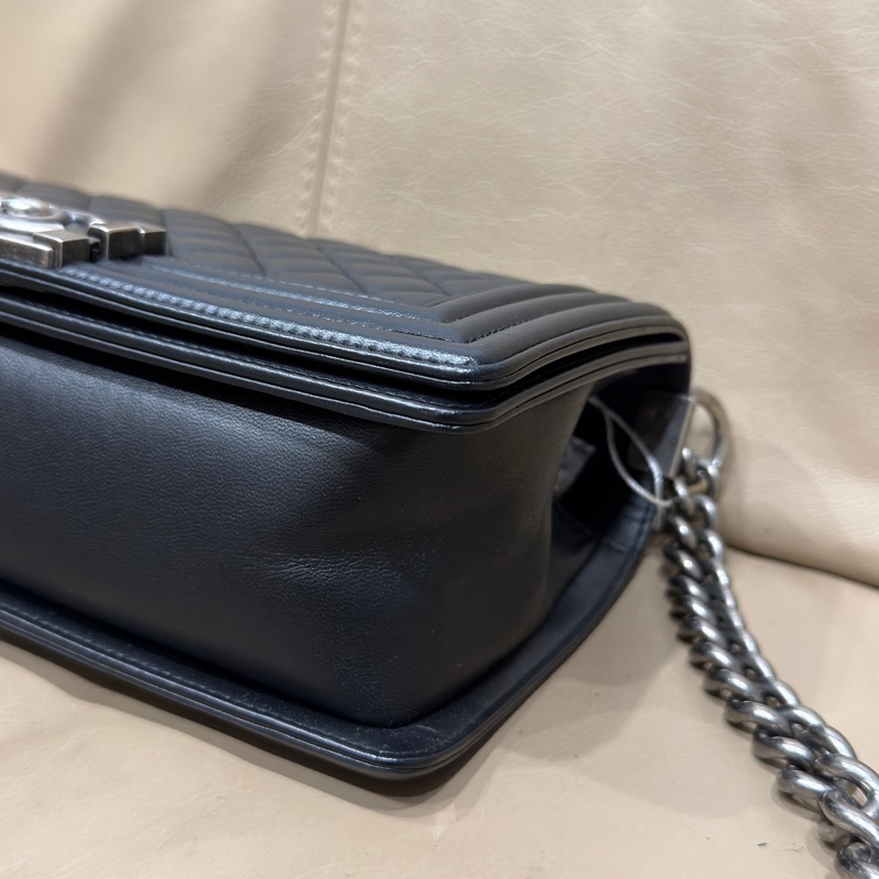 Chanel Leboy25黑銀牛皮鏈條斜挎包 #全配🈶購證 #99新閒置-8