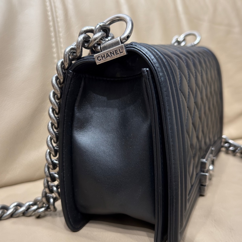 Chanel Leboy25黑銀牛皮鏈條斜挎包 #全配🈶購證 #99新閒置-10