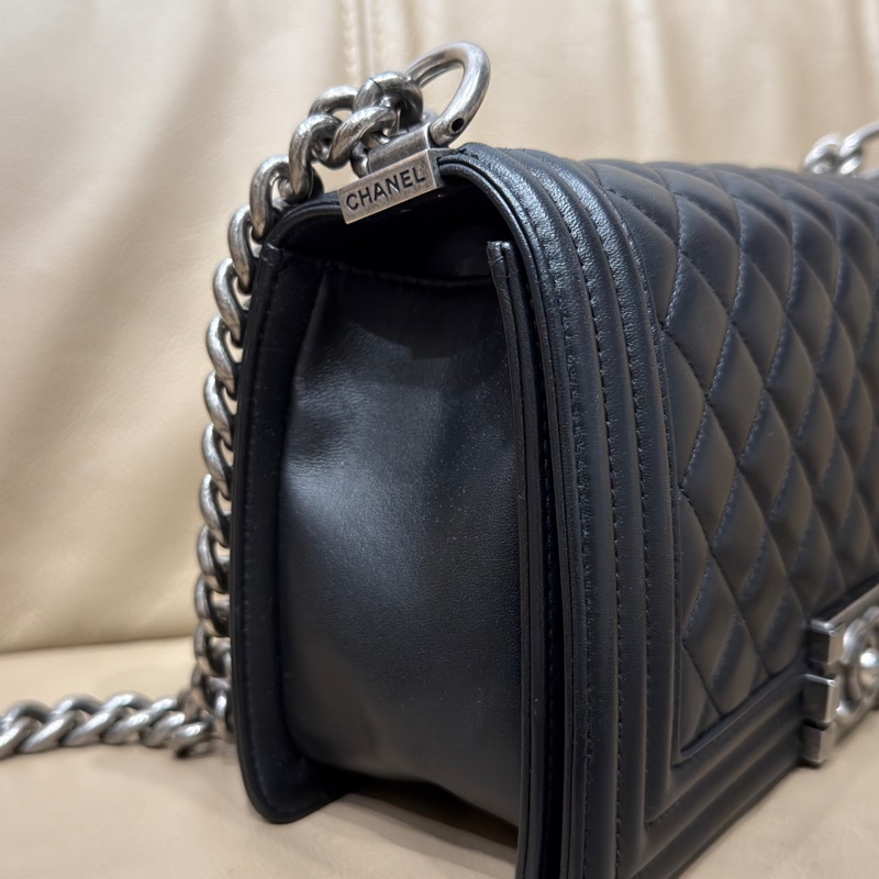 Chanel Leboy25黑銀牛皮鏈條斜挎包 #全配🈶購證 #99新閒置-11