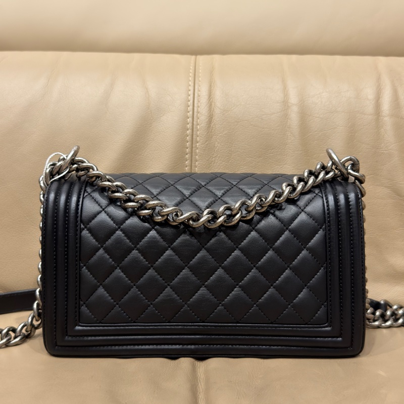 Chanel Leboy25黑銀牛皮鏈條斜挎包 #全配🈶購證 #99新閒置-13