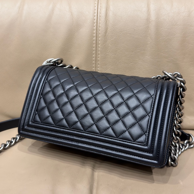 Chanel Leboy25黑銀牛皮鏈條斜挎包 #全配🈶購證 #99新閒置-14
