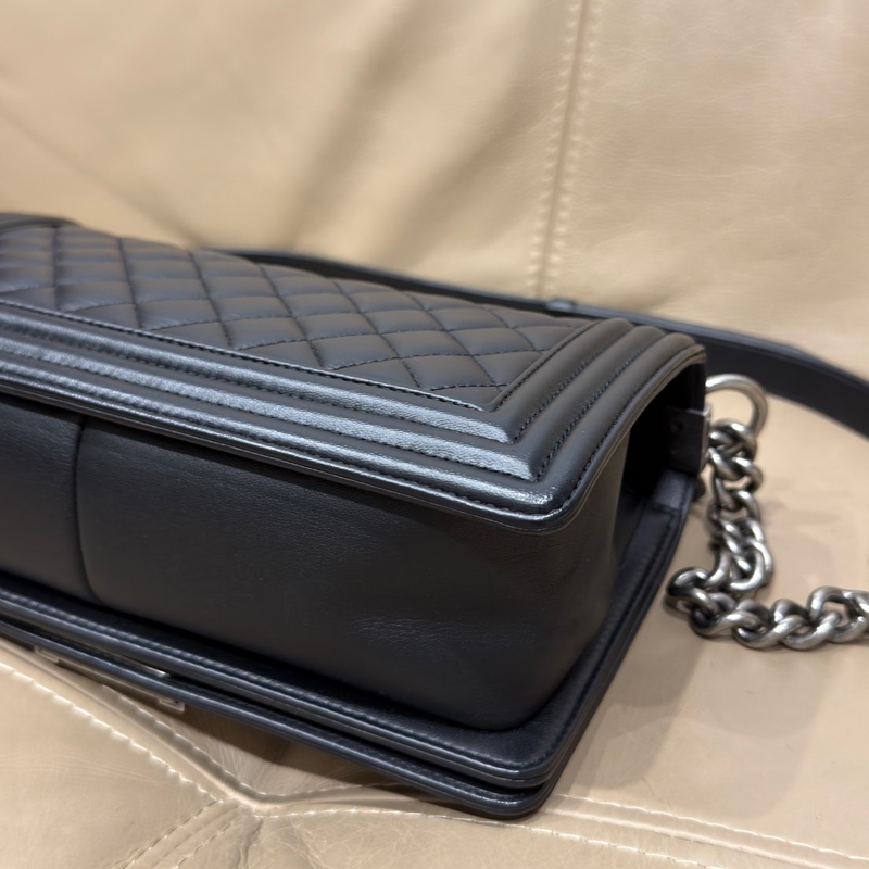 Chanel Leboy25黑銀牛皮鏈條斜挎包 #全配🈶購證 #99新閒置-15