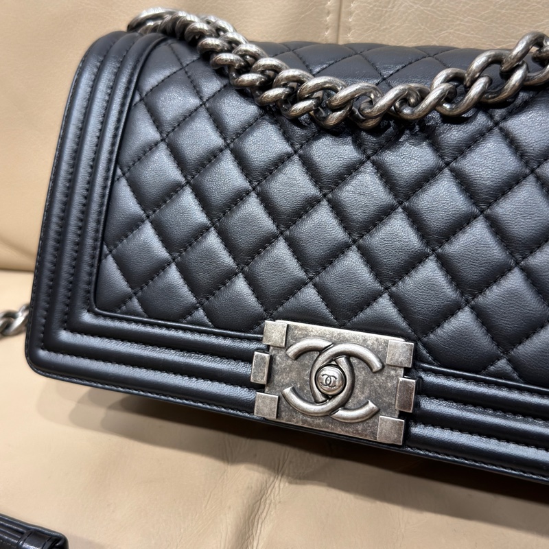 Chanel Leboy25黑銀牛皮鏈條斜挎包 #全配🈶購證 #99新閒置-18