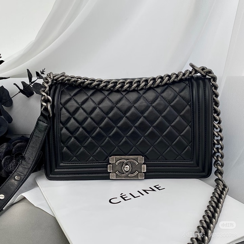 Chanel Leboy25黑銀牛皮鏈條斜挎包 #全配🈶購證 #99新閒置-5