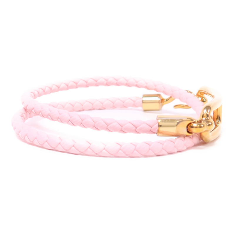 HERMES Swift皮革Roulis Double Tour Bracelet金扣手鐲Rose Sakura-3