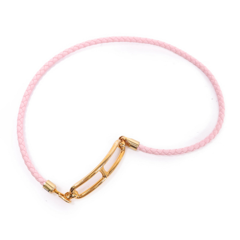 HERMES Swift皮革Roulis Double Tour Bracelet金扣手鐲Rose Sakura-5