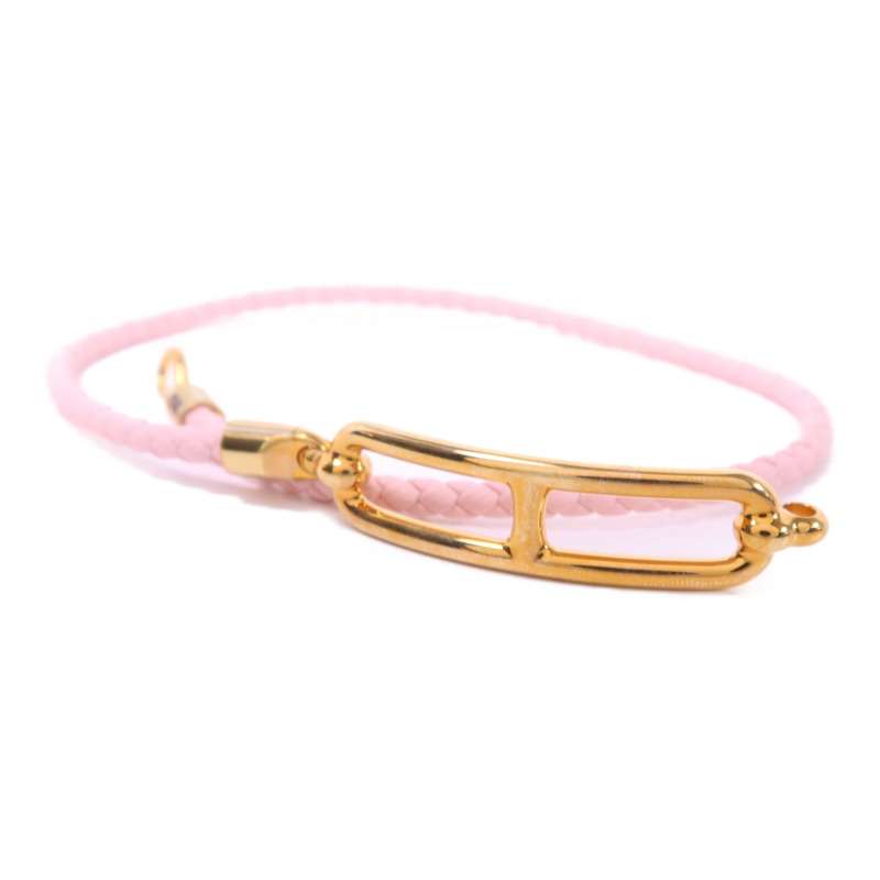 HERMES Swift皮革Roulis Double Tour Bracelet金扣手鐲Rose Sakura-6