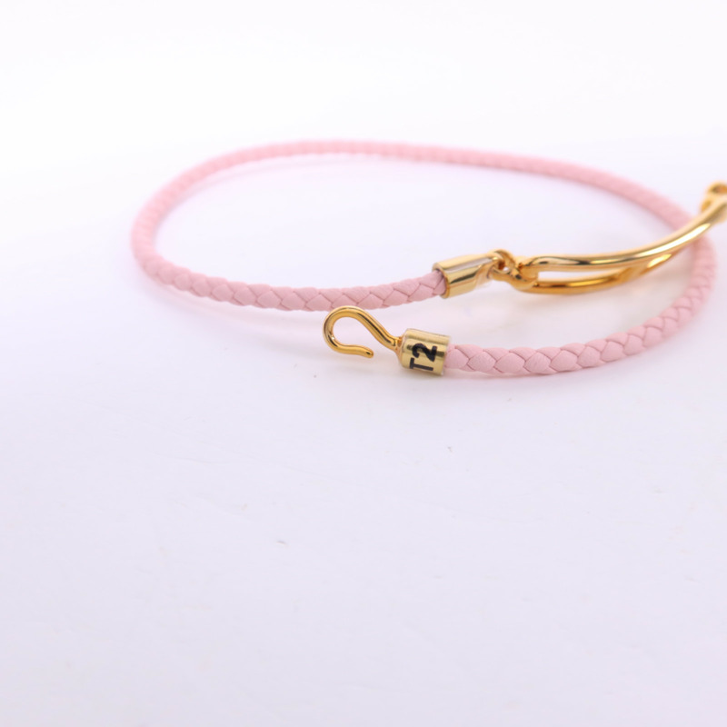 HERMES Swift皮革Roulis Double Tour Bracelet金扣手鐲Rose Sakura-7