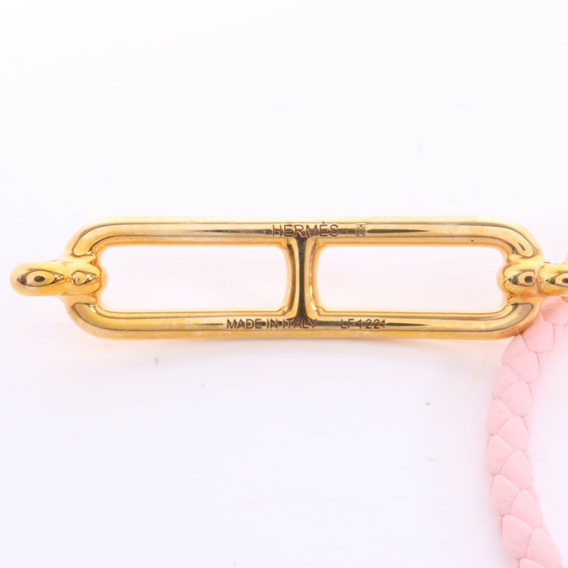 HERMES Swift皮革Roulis Double Tour Bracelet金扣手鐲Rose Sakura-8