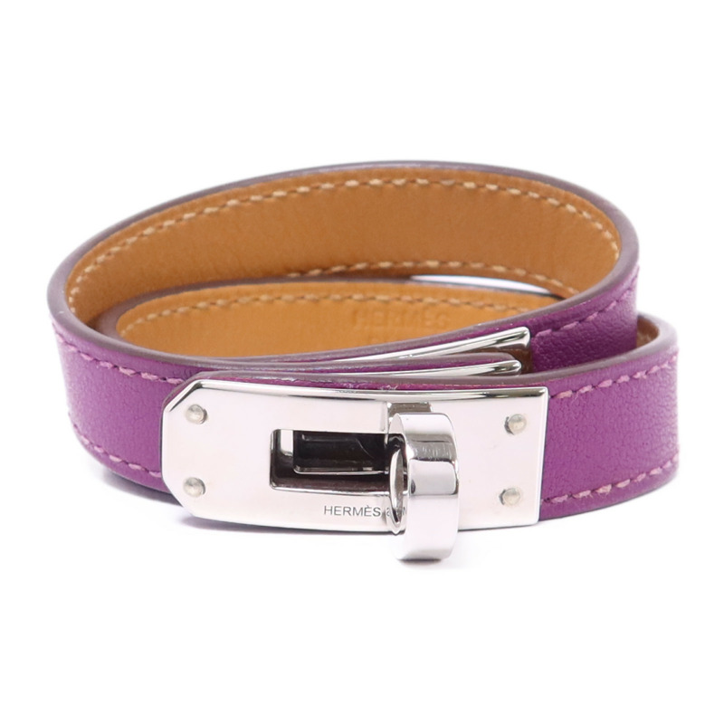 HERMES Swift皮革Kelly Double Tour銀扣手鐲Tosca Hermes#XS-0