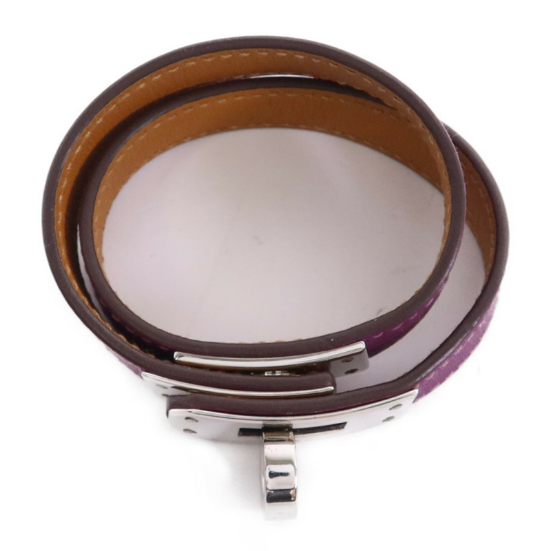 HERMES Swift皮革Kelly Double Tour銀扣手鐲Tosca Hermes#XS-4