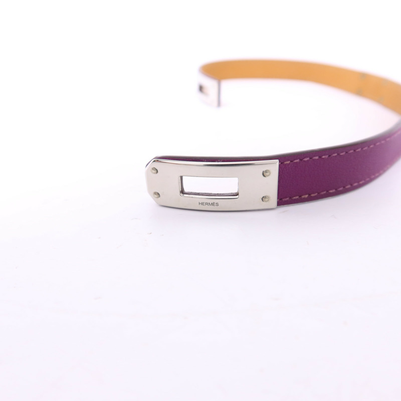 HERMES Swift皮革Kelly Double Tour銀扣手鐲Tosca Hermes#XS-7