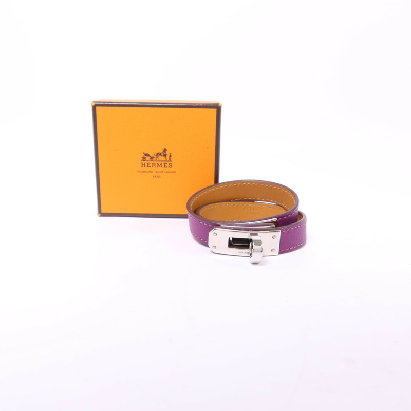 HERMES Swift皮革Kelly Double Tour銀扣手鐲Tosca Hermes#XS-13