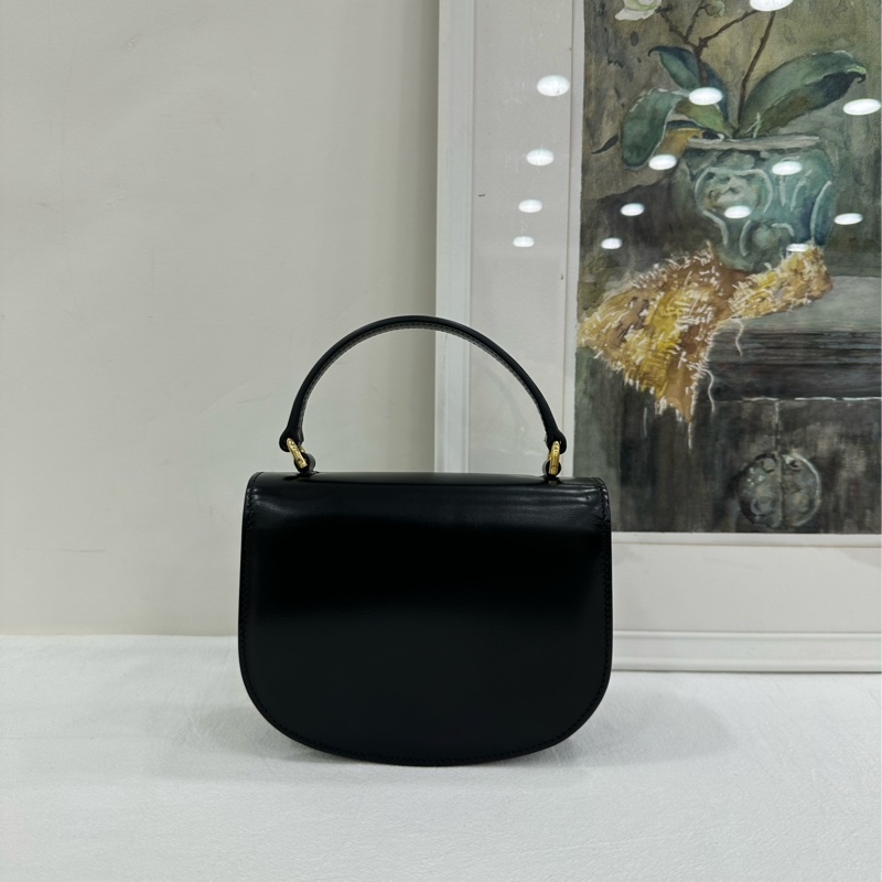 CELINE賽琳 mini Triomphe 凱旋門標誌可調可拆卸肩帶 閃亮小牛皮 單肩斜挎手提包 迷你 女款 黑色 2023年購證 長15.5cm 寬5cm 高12cm-2