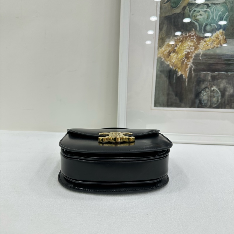 CELINE賽琳 mini Triomphe 凱旋門標誌可調可拆卸肩帶 閃亮小牛皮 單肩斜挎手提包 迷你 女款 黑色 2023年購證 長15.5cm 寬5cm 高12cm-6