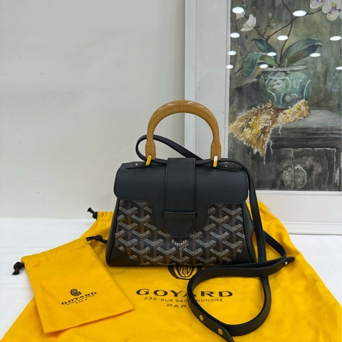 GOYARD戈雅木質手柄西貢mini黑色手提單肩斜背包