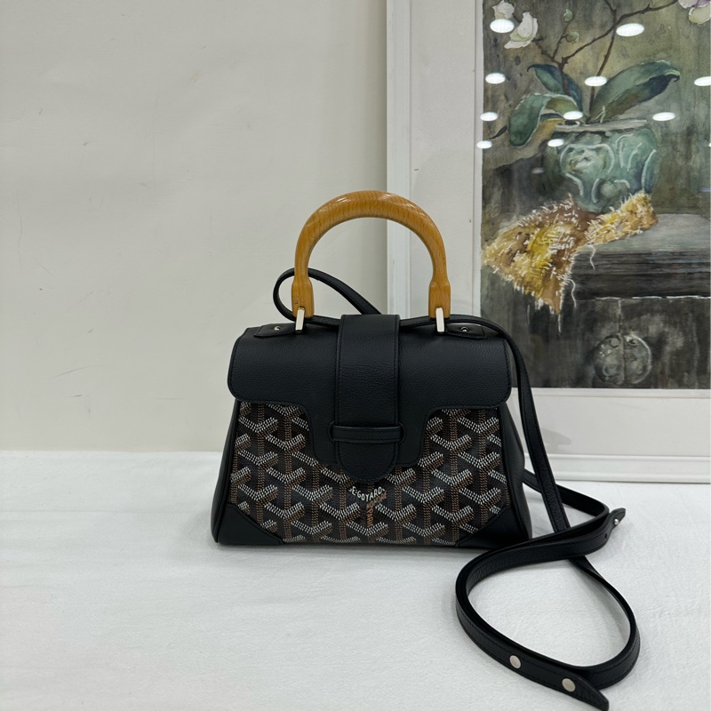 GOYARD戈雅木質手柄西貢mini黑色手提單肩斜背包-1