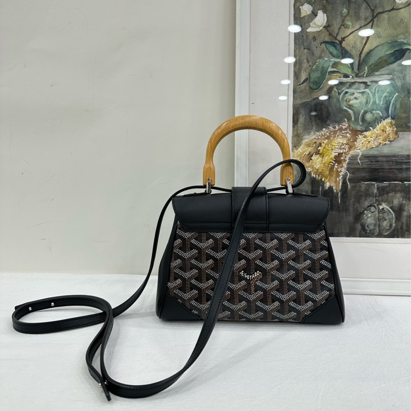 GOYARD戈雅木質手柄西貢mini黑色手提單肩斜背包-2