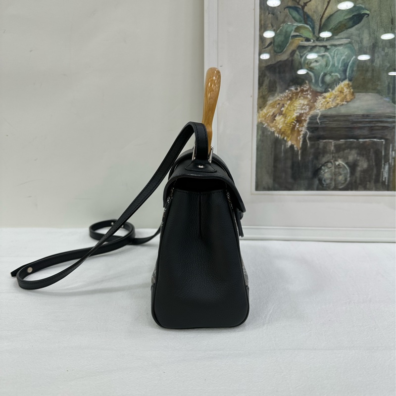 GOYARD戈雅木質手柄西貢mini黑色手提單肩斜背包-3