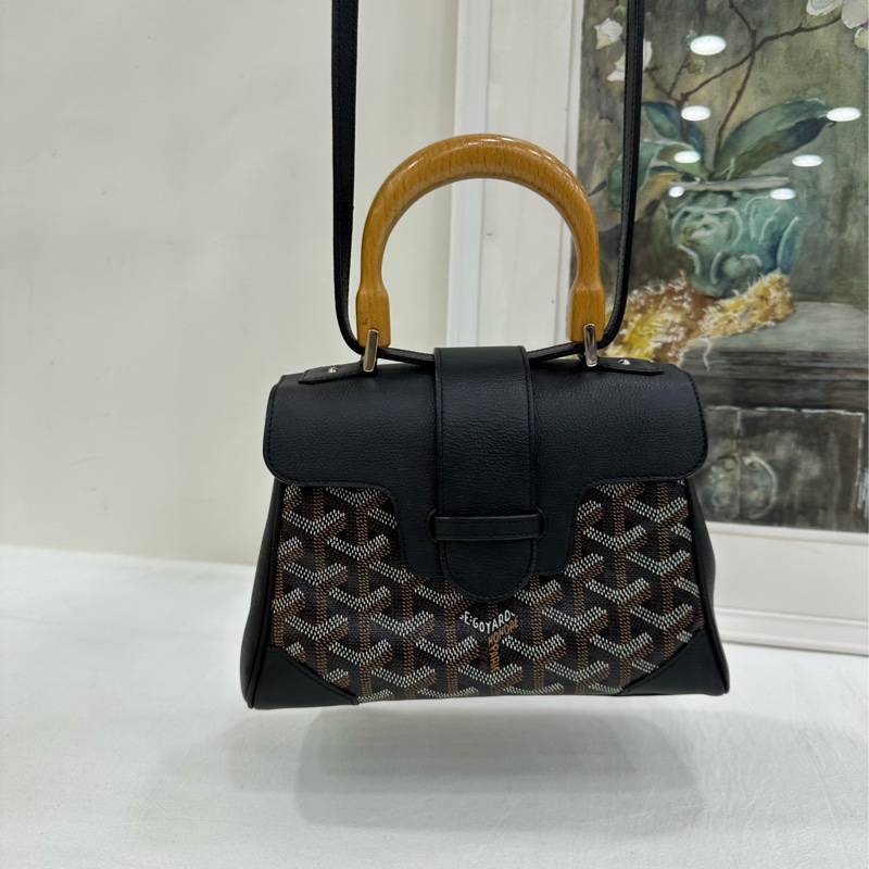 GOYARD戈雅木質手柄西貢mini黑色手提單肩斜背包-7
