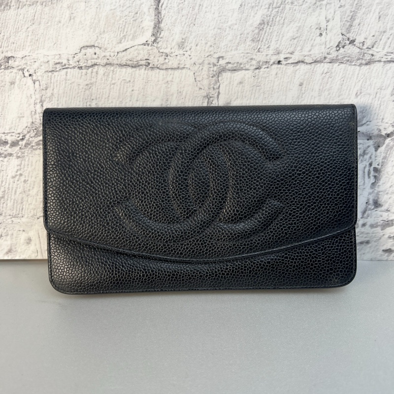 Chanel 荔枝皮大logo長夾-1