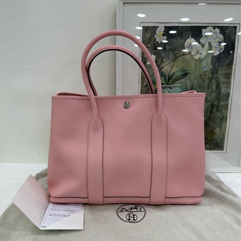 Hermes愛馬仕 櫻花粉銀扣花園36 garden party36 T刻 有購證